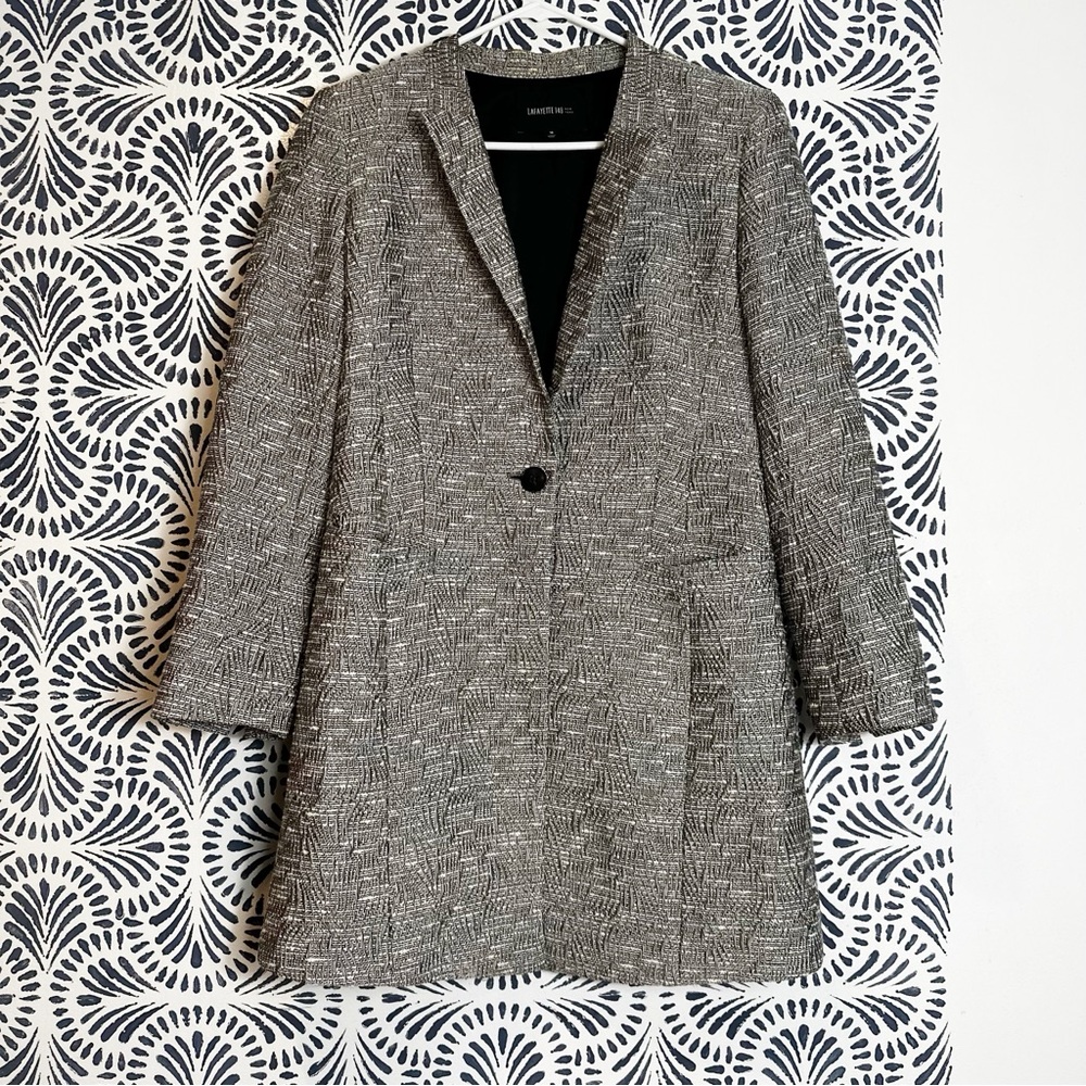 Lafayette 148 Grey Single Button Long Career Blazer